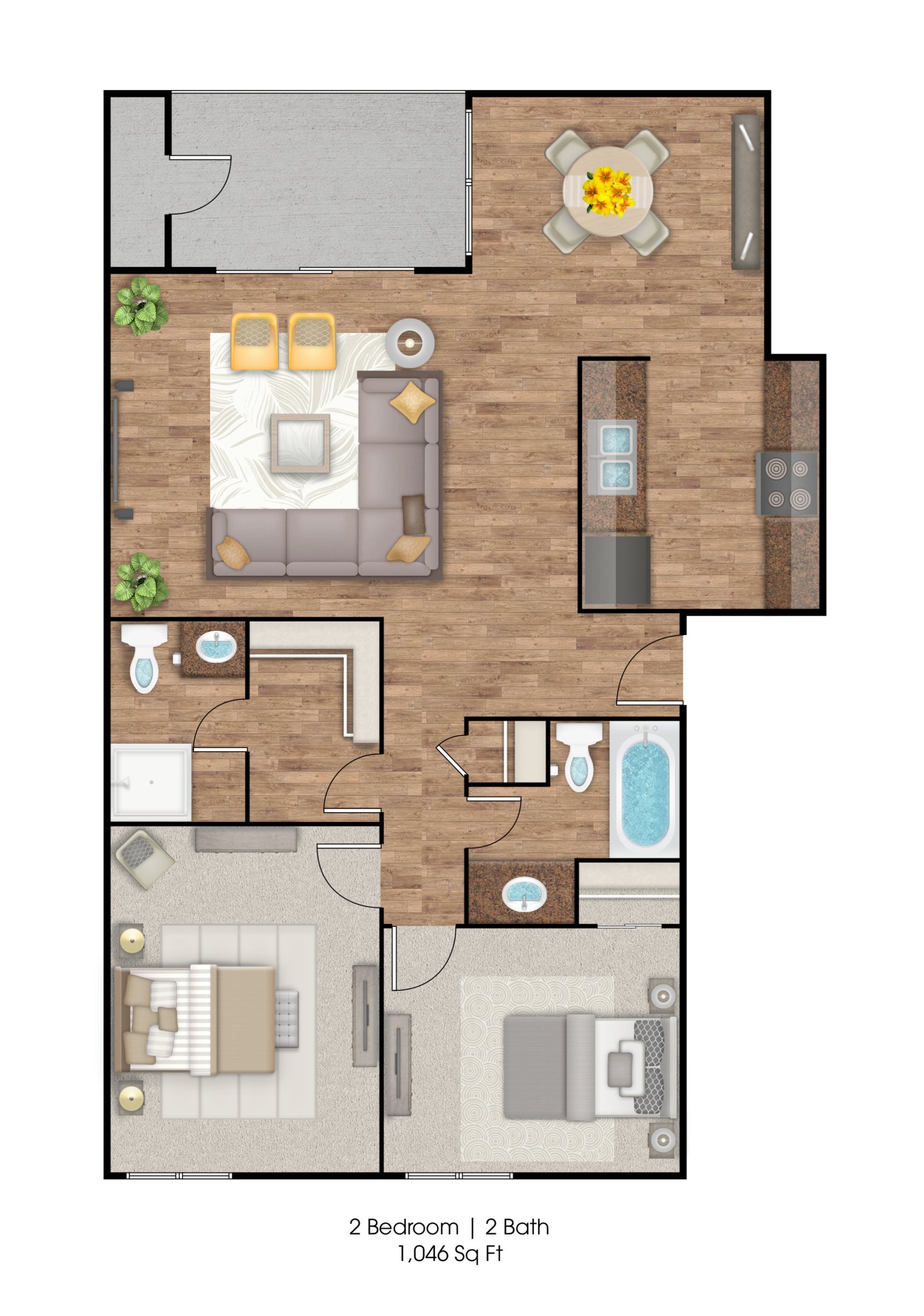 Two Bedroom Two Bathroom Floor Plan 4